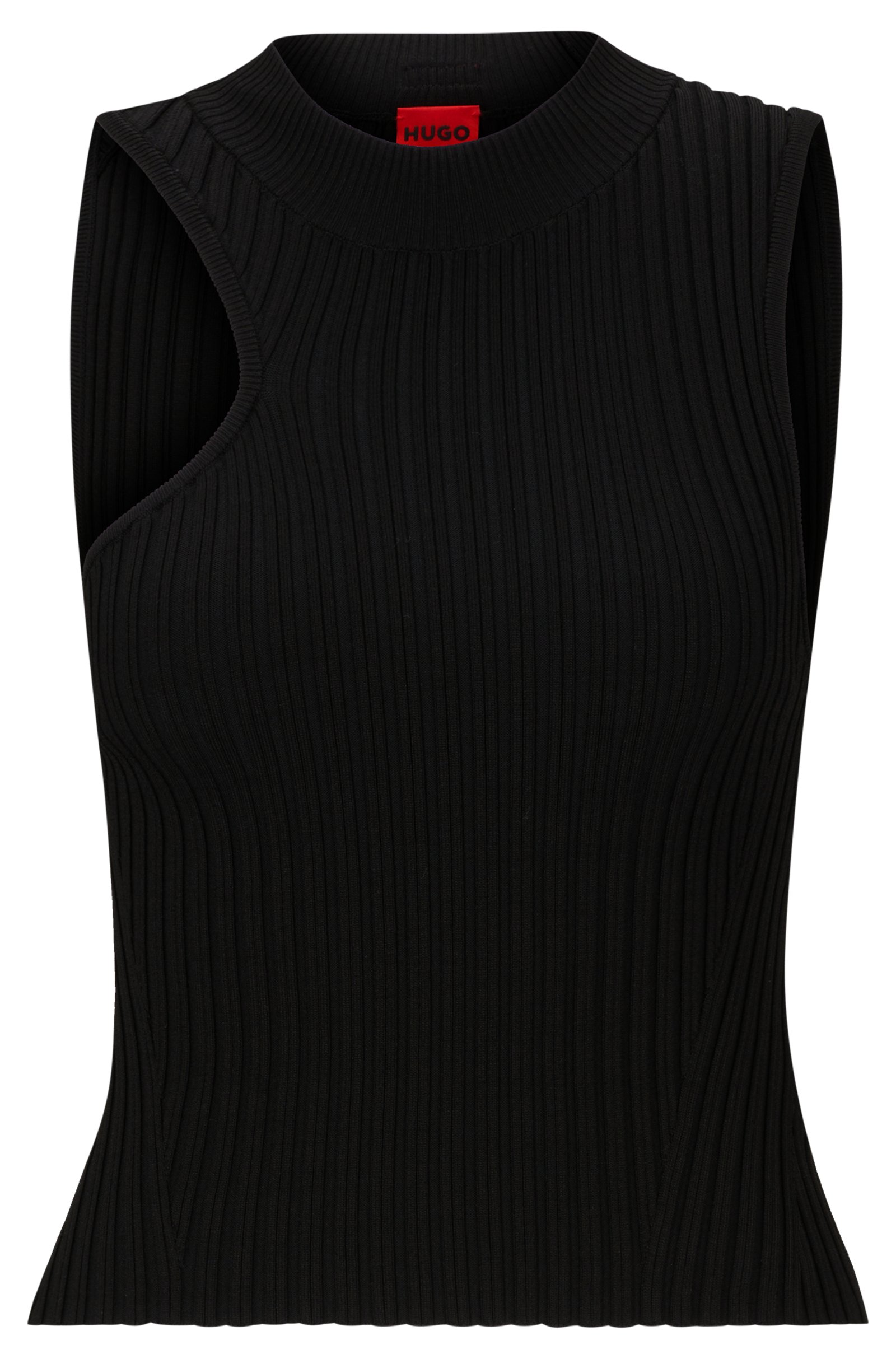 Топ Hugo Mock-neck Ribbed-knit With Asymmetric Detail, черный