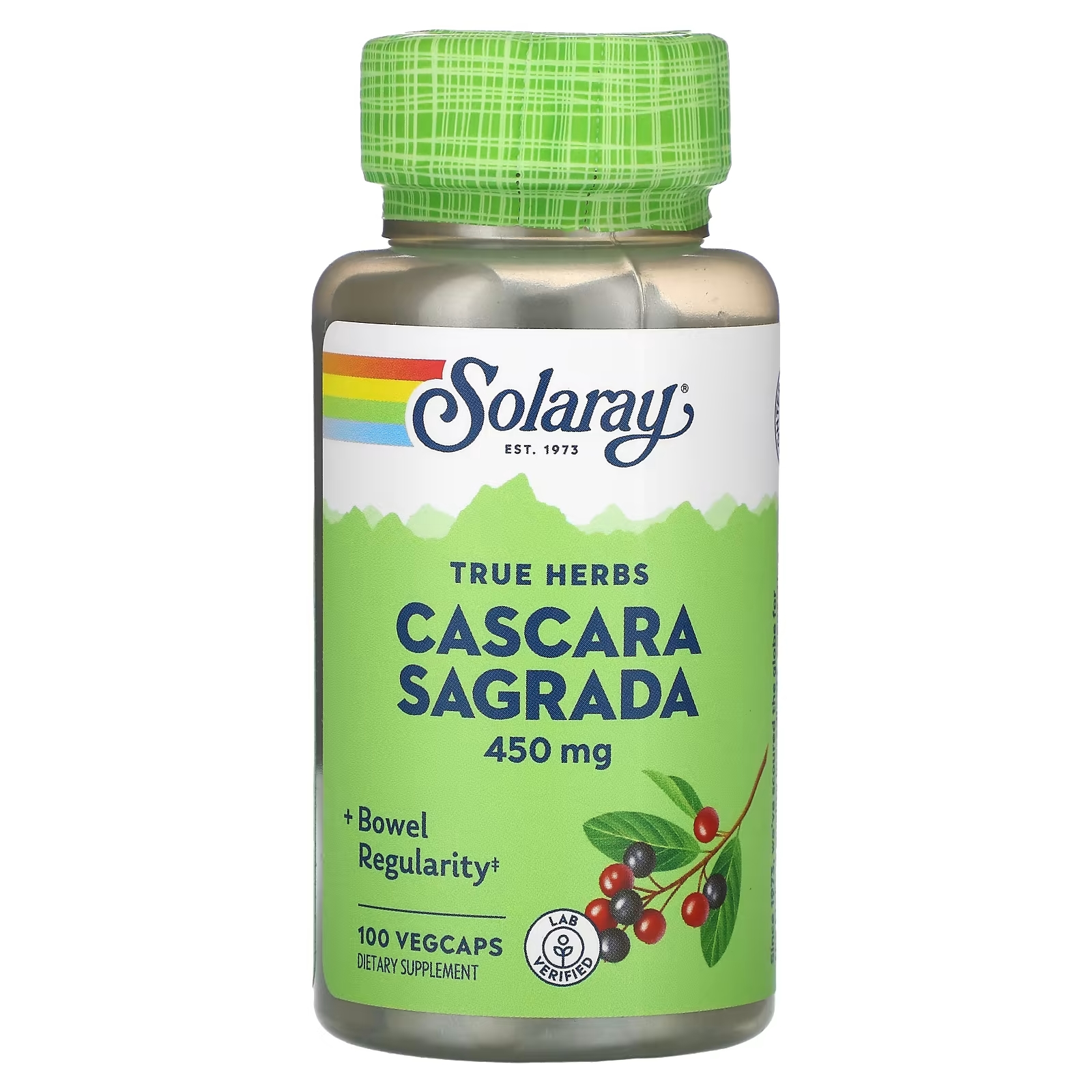 Solaray каскара 450 мг VegCaps, 100 капсул solaray витамин в1 100 мг 100 капсул vegcaps