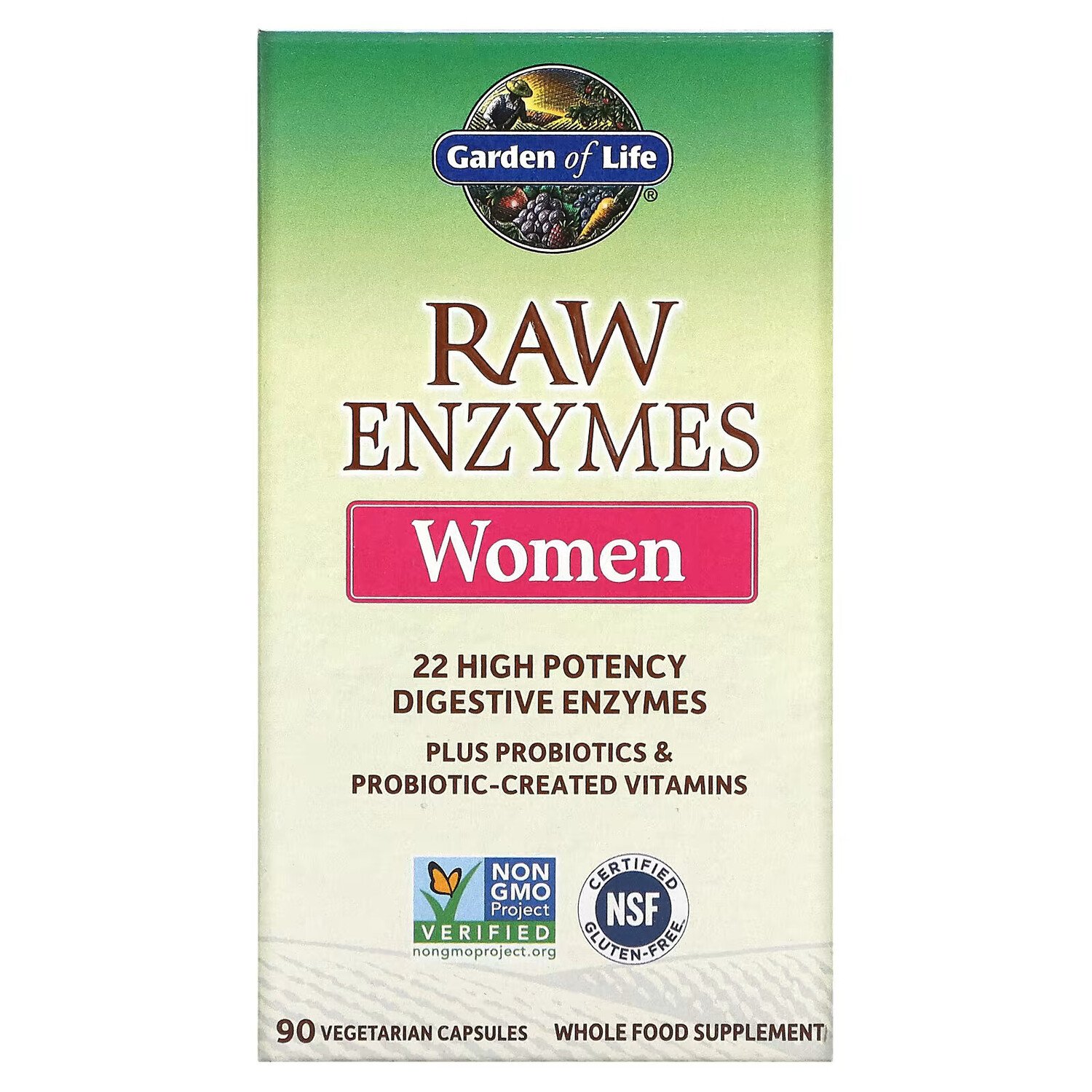 

Garden of Life, Ферменты RAW Enzymes для женщин, 90 вегетарианских капсул