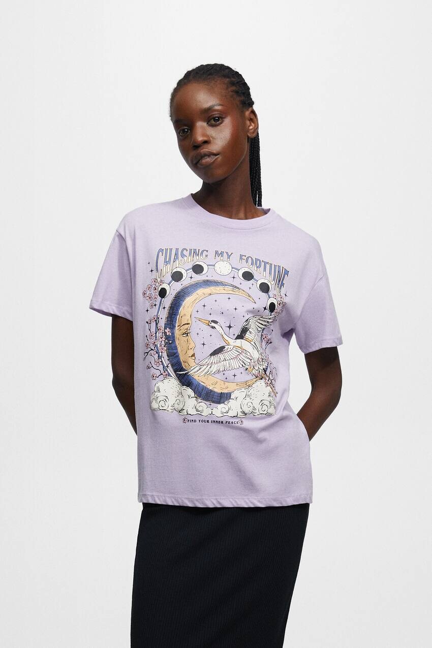 

Футболка с короткими рукавами и рисунком Pull&Bear, лиловый