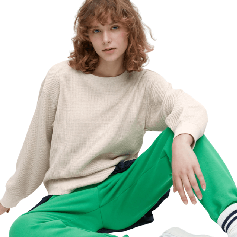 Свитшот Uniqlo Waffle Crew Neck Long-Sleeve T-Shirt, светло-бежевый - фото