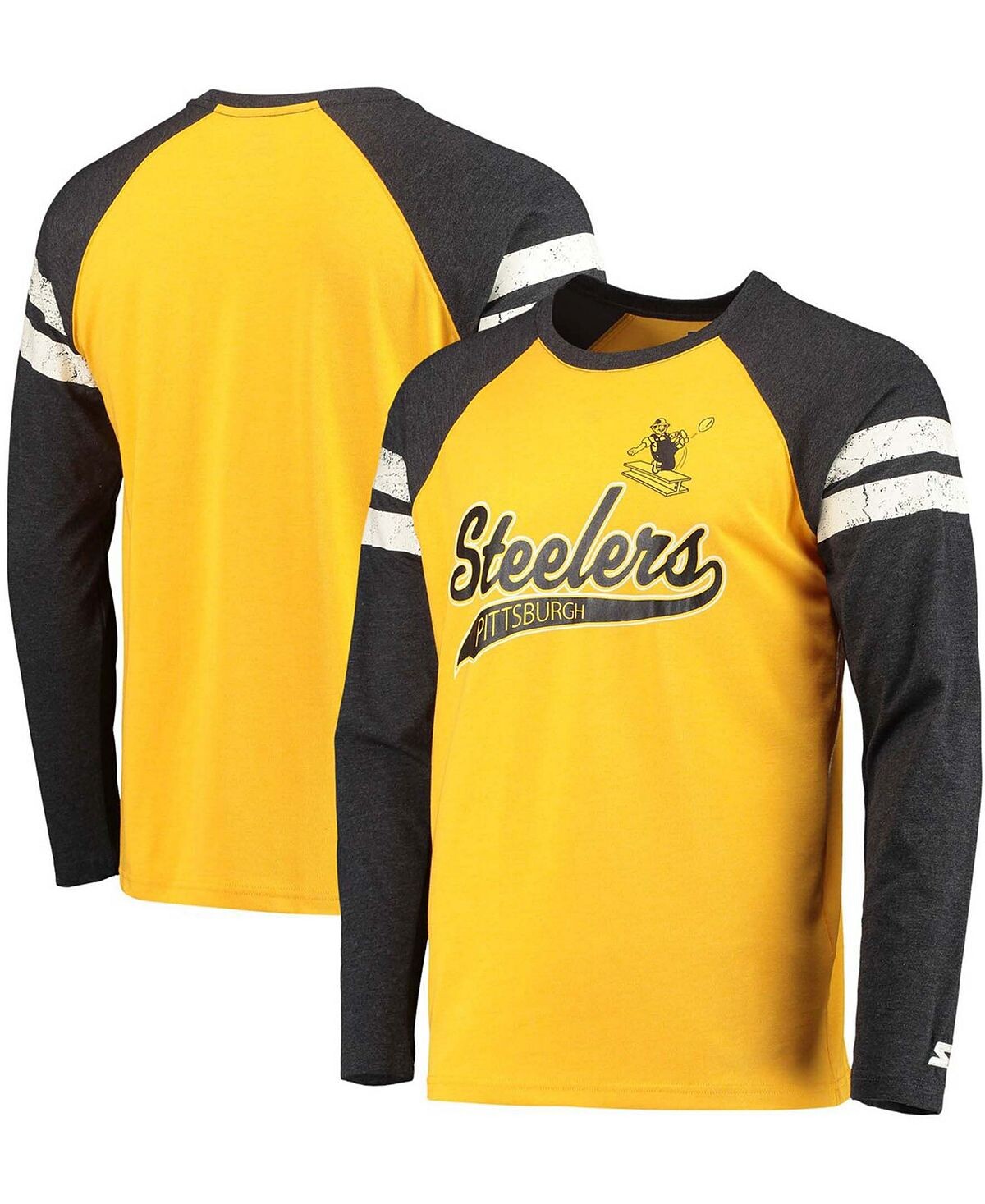 

Мужская золотисто-черная футболка pittsburgh steelers throwback league с длинными рукавами и регланами tri-blend Starter, мульти