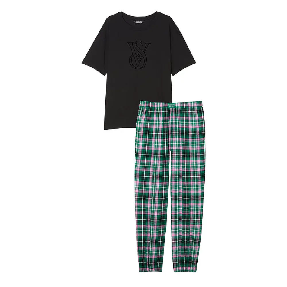 

Пижама Victoria's Secret Flannel, зеленый/черный/розовый