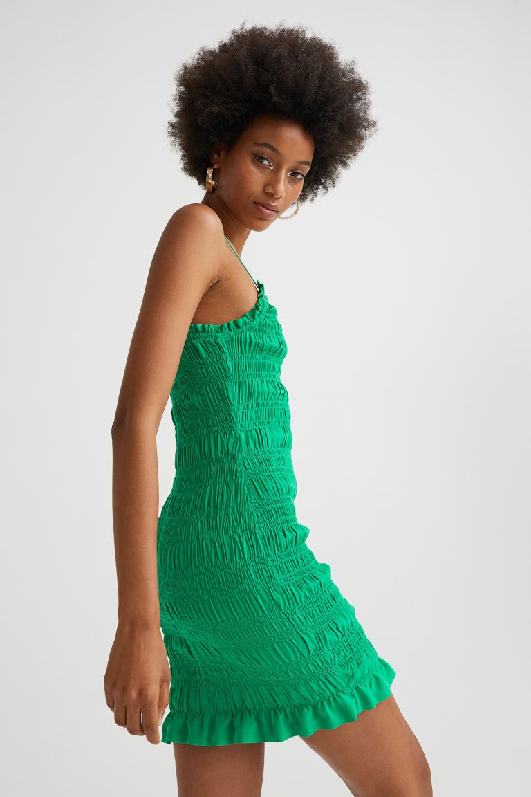 Эластично присборенное платье H&M, зеленый платье короткое с принтом v образный вырез s зеленый