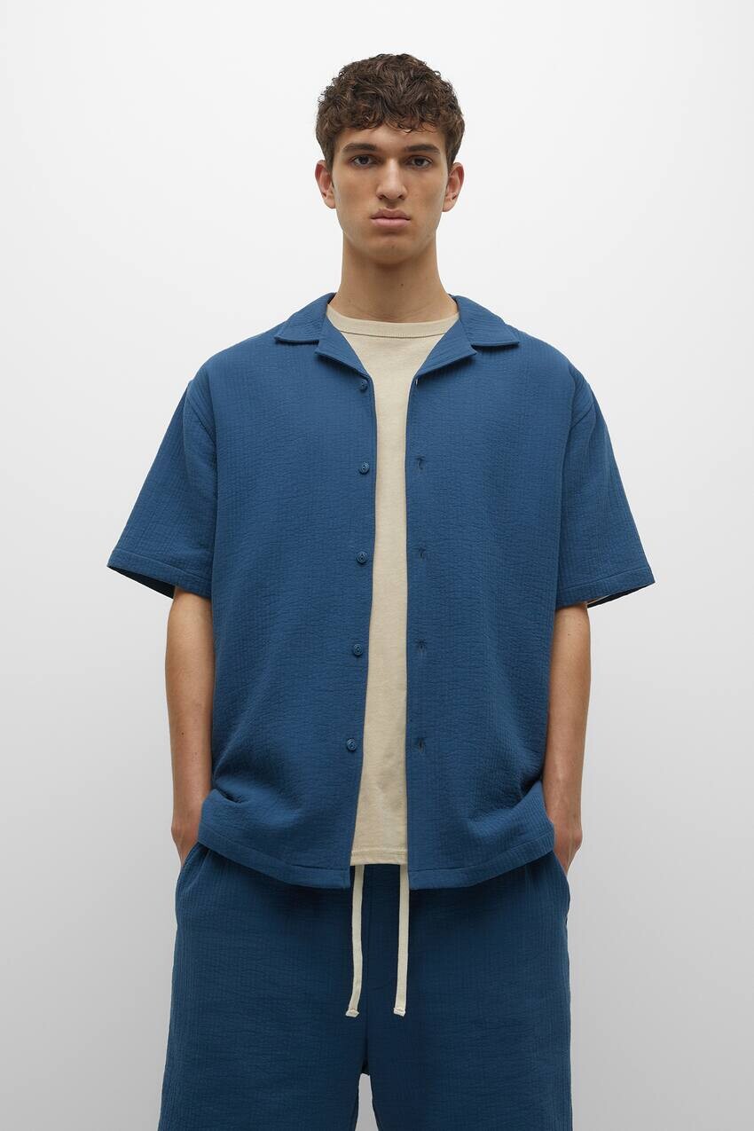 

Рубашка с коротким рукавом Pull&Bear, синий