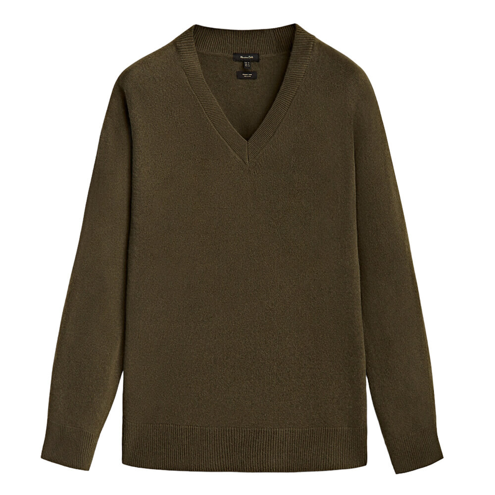 

Джемпер Massimo Dutti V-neck Wool Blend, хаки