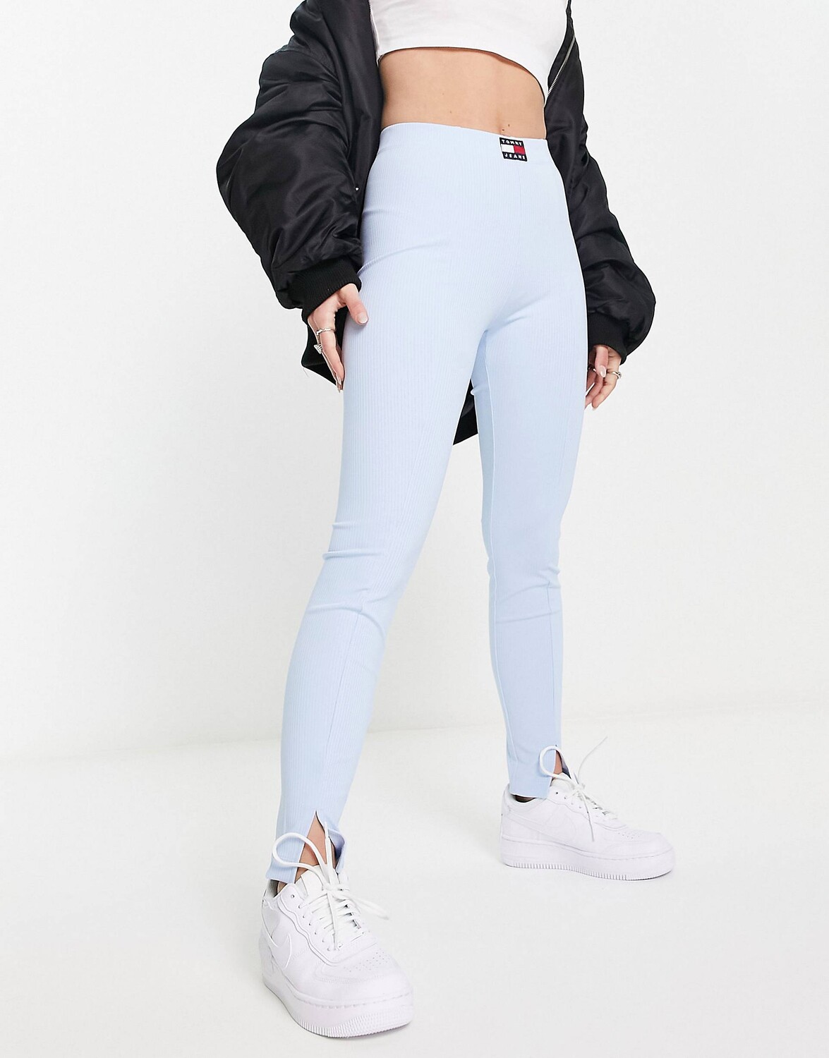 

Голубые легинсы с нашивкой по центру и логотипом Tommy Jeans, Синий