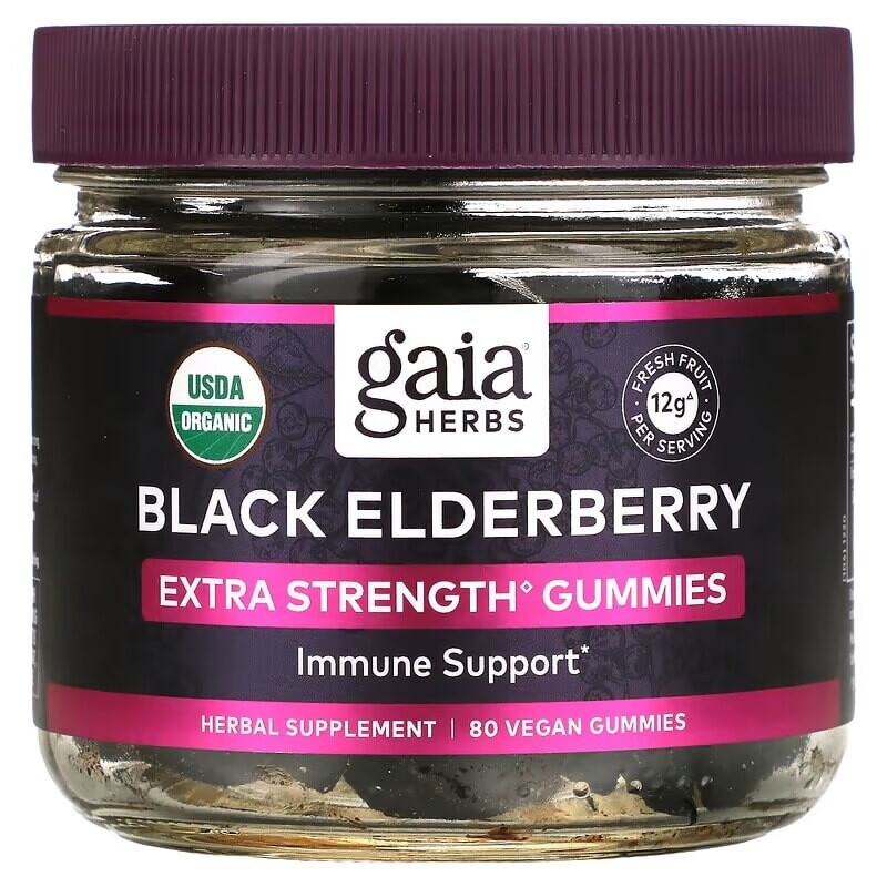 

Черная бузина для поддержки иммунитета Gaia Herbs, 80 жевательных таблеток