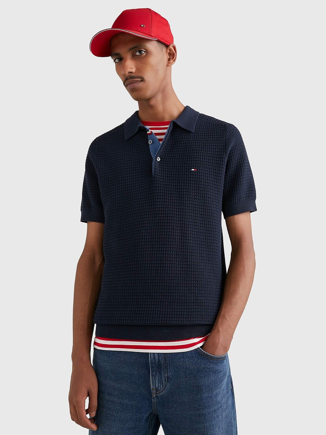 

Свитер-поло Tommy Hilfiger Grid Stitch, темно-синий