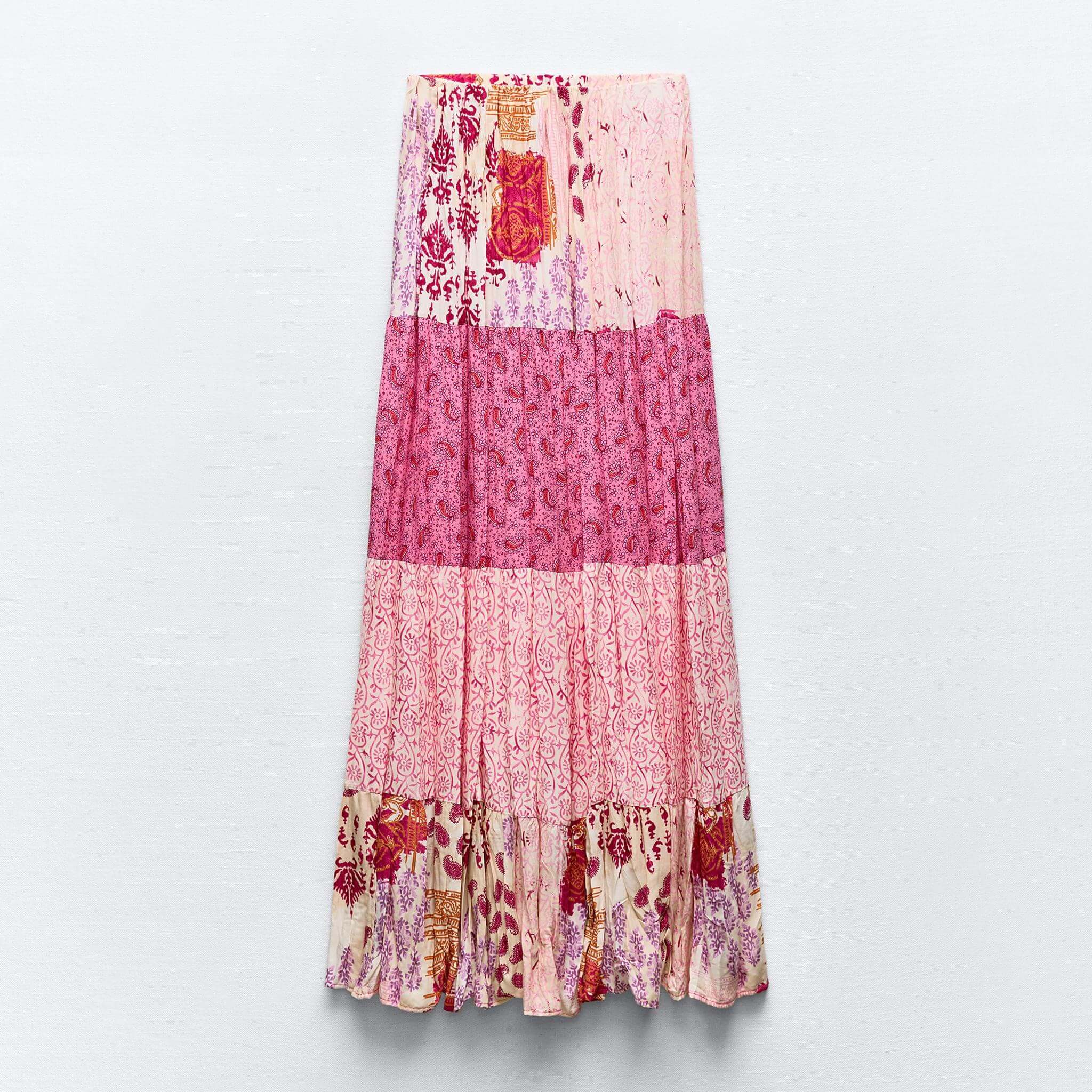 Юбка Zara Long Patchwork Print, мультиколор юбка длинная с принтом m красный