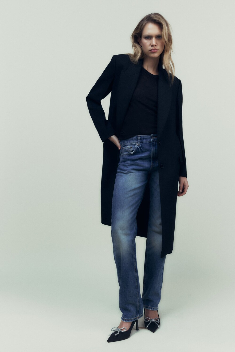 Туфли на каблуке с украшенным бантом ZARA, черный