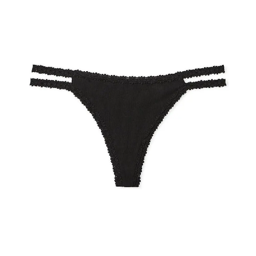 

Трусы Victoria's Secret Pink Wink Lace-trim Strappy Thong, черный