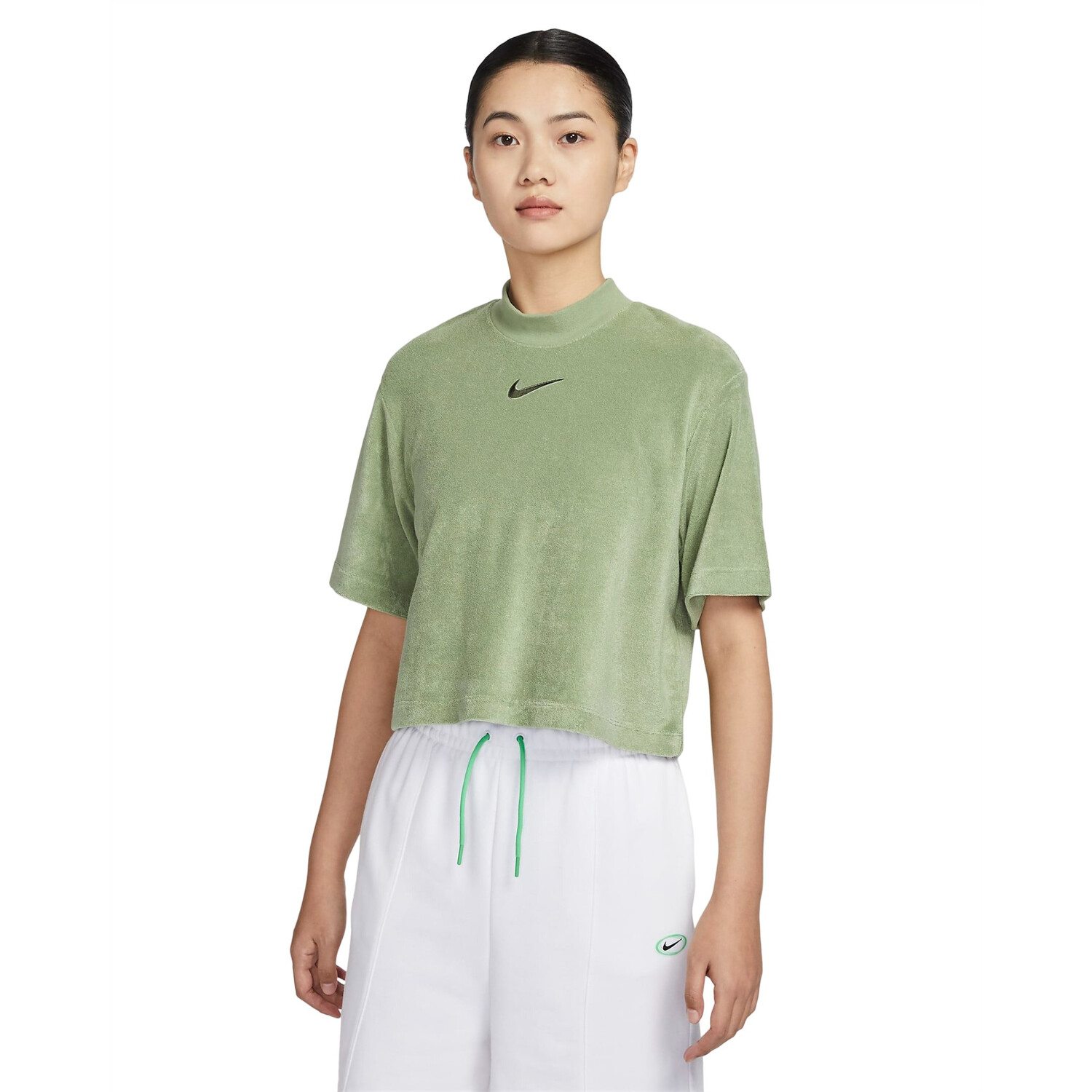 

Топ Nike Sportswear Mock-Neck Short-Sleeve Terry, светло-зеленый/хаки
