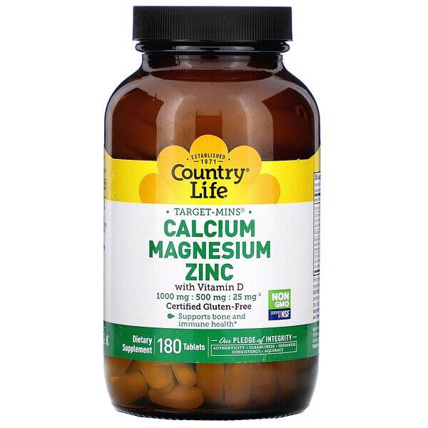 Кальций, магний, цинк с витамином D, Country Life, Target-Mins, 180 таблеток