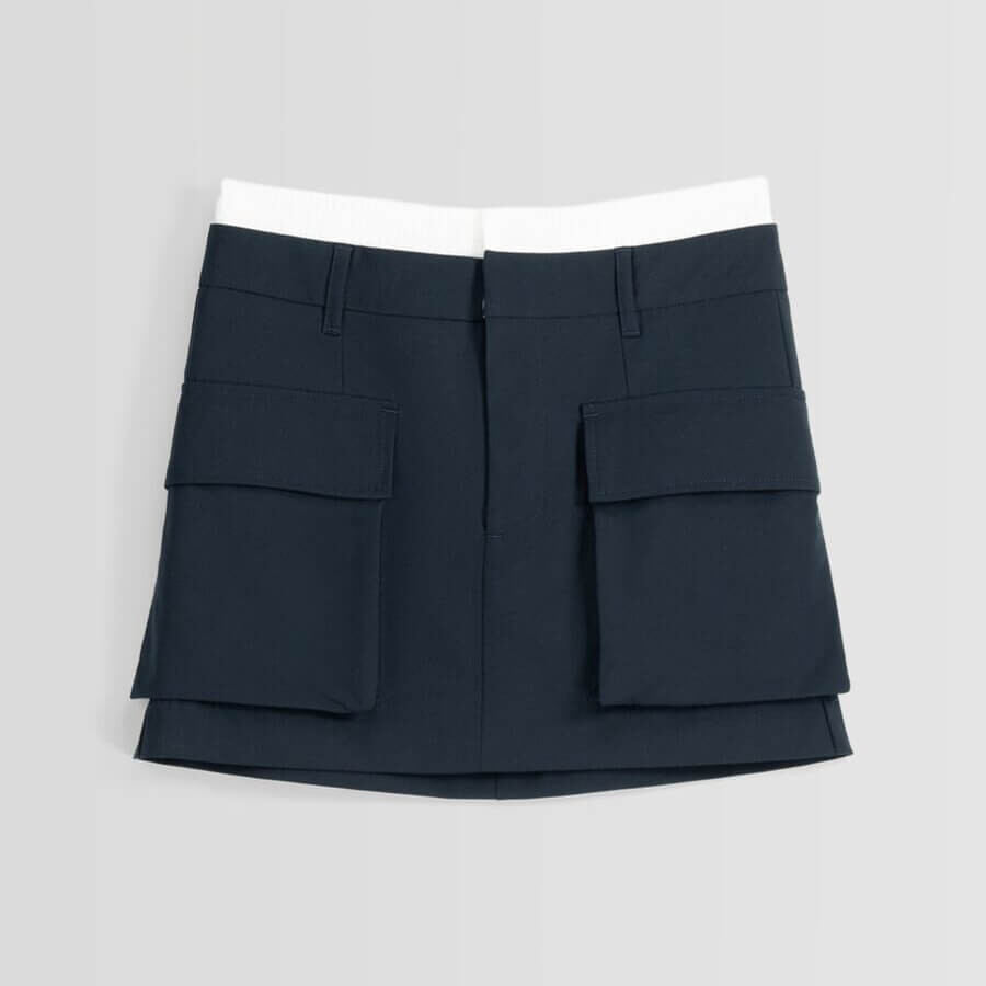 

Юбка Bershka Cargo Mini With Underwear, темно-синий
