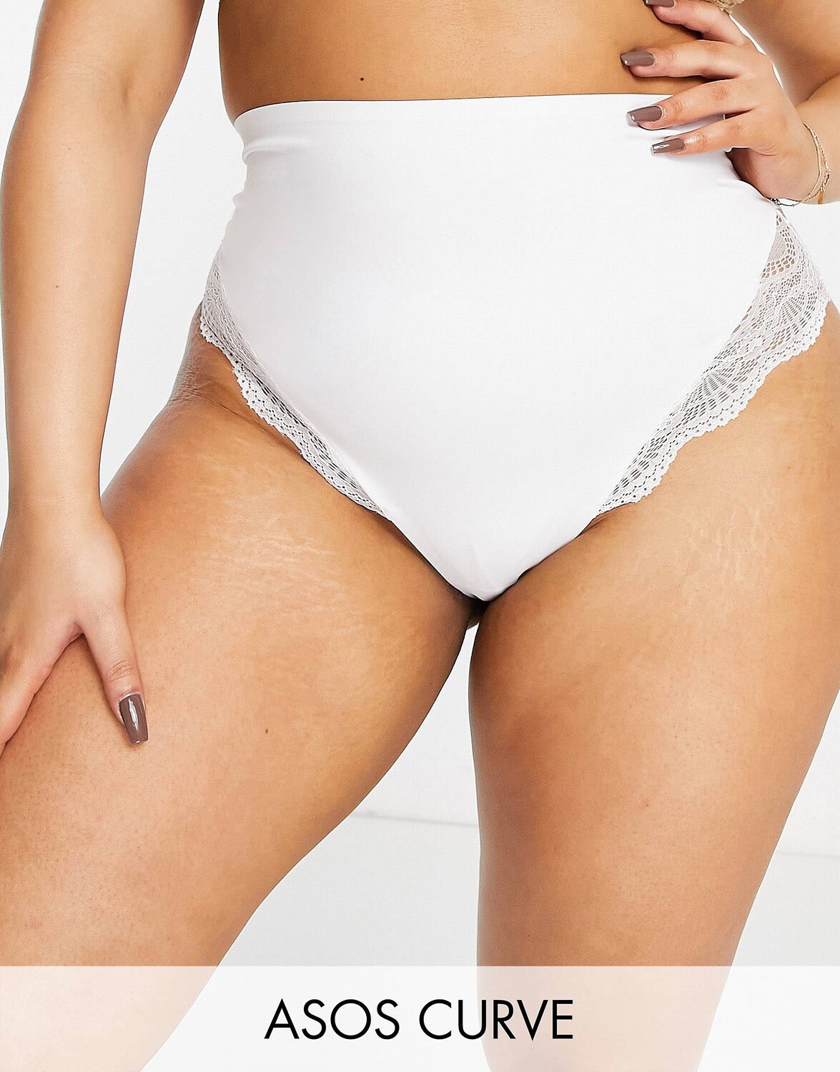 

Белые кружевные трусики с завышенной талией и завышенной талией ASOS DESIGN Curve Contouring