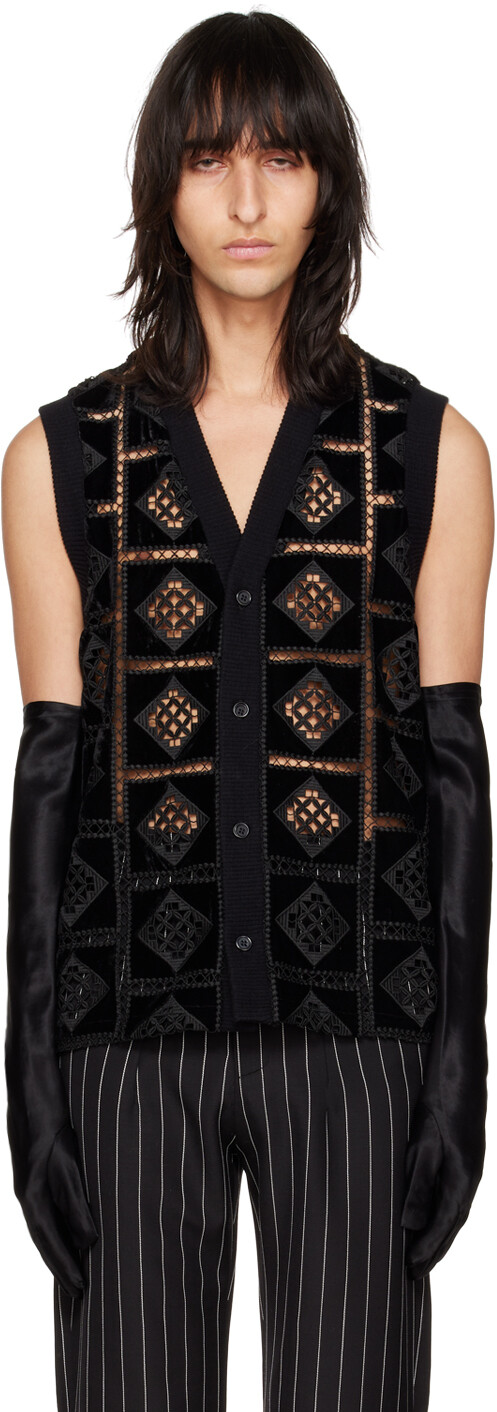

SSENSE Эксклюзивный черный кардиган в технике пэчворк Anna Sui