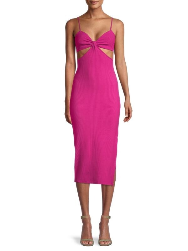 

Трикотажное Платье - Миди в Рубчик Bebe с вырезом, fuchsia