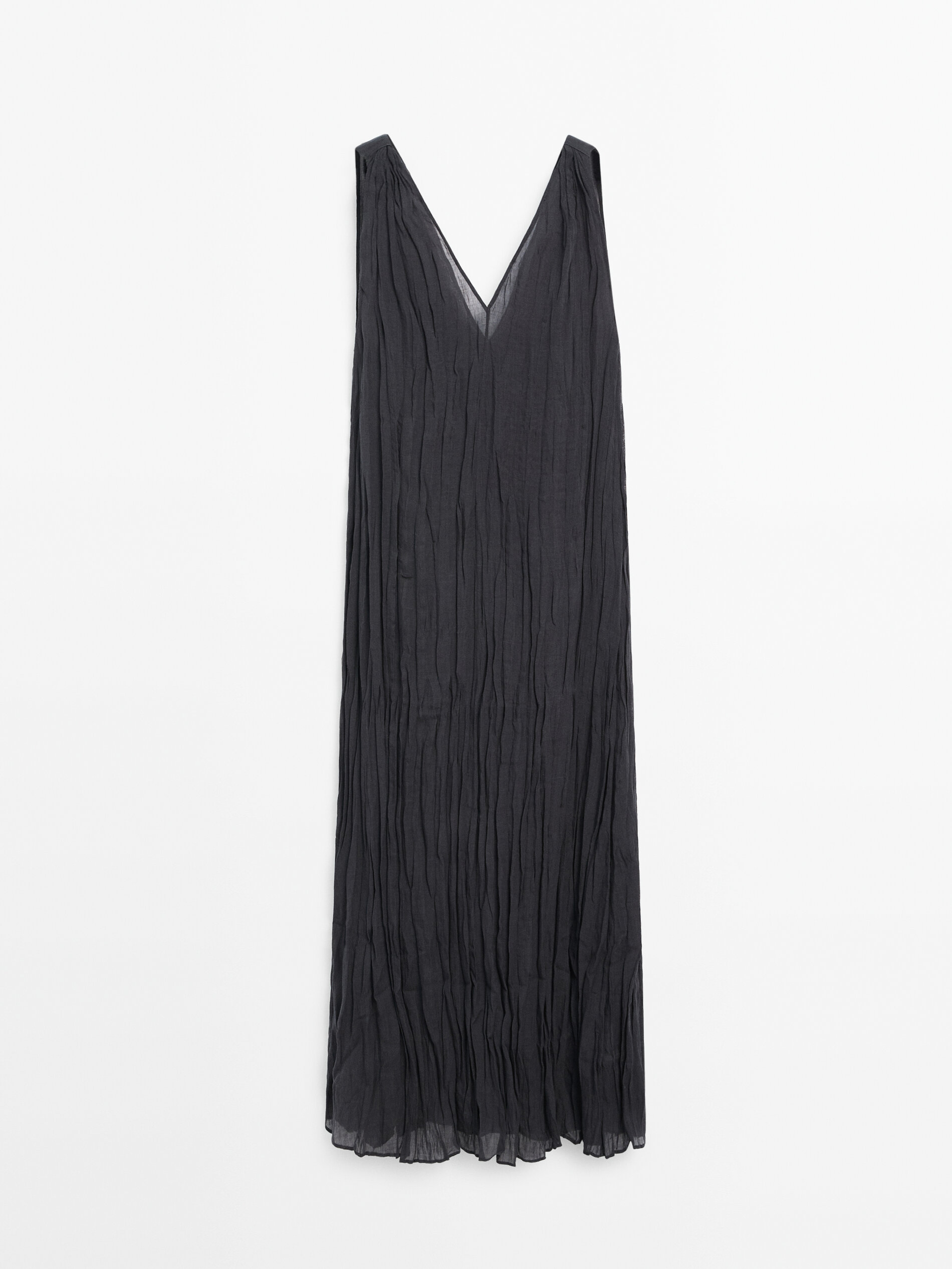 Платье Massimo Dutti Pleated V-Neck, темно-серый