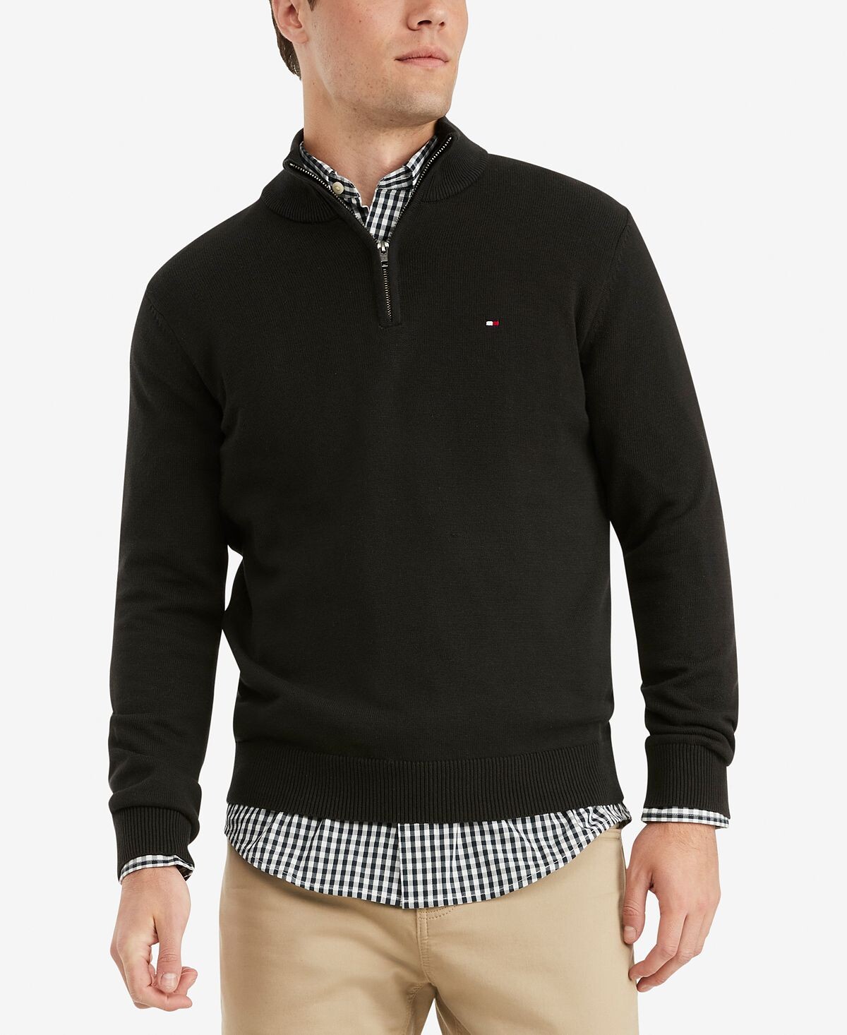 

Мужской фирменный однотонный свитер с молнией на четверть Tommy Hilfiger, мульти