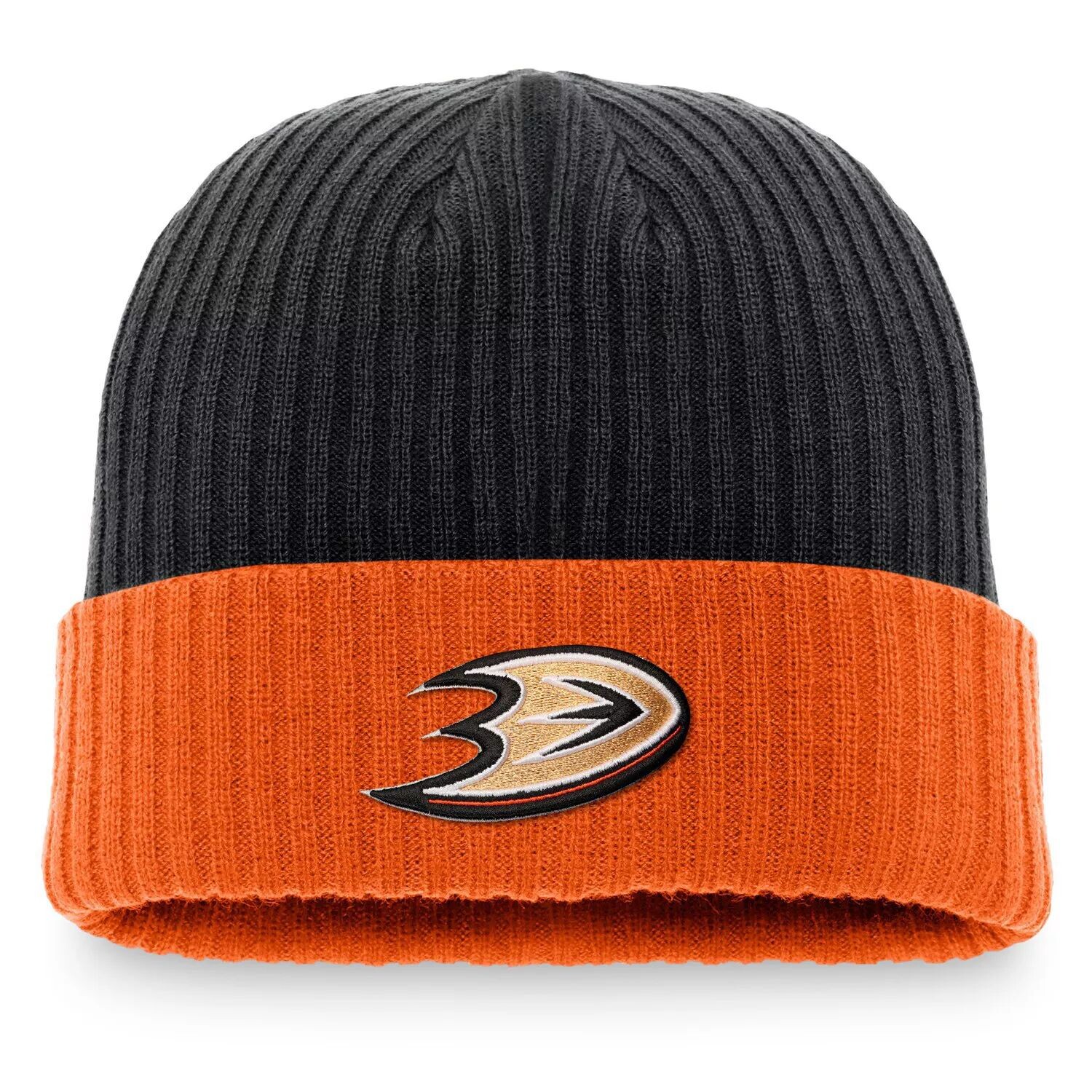 

Мужская черная вязаная шапка с логотипом Fanatics Anaheim Ducks Core Primary и манжетами