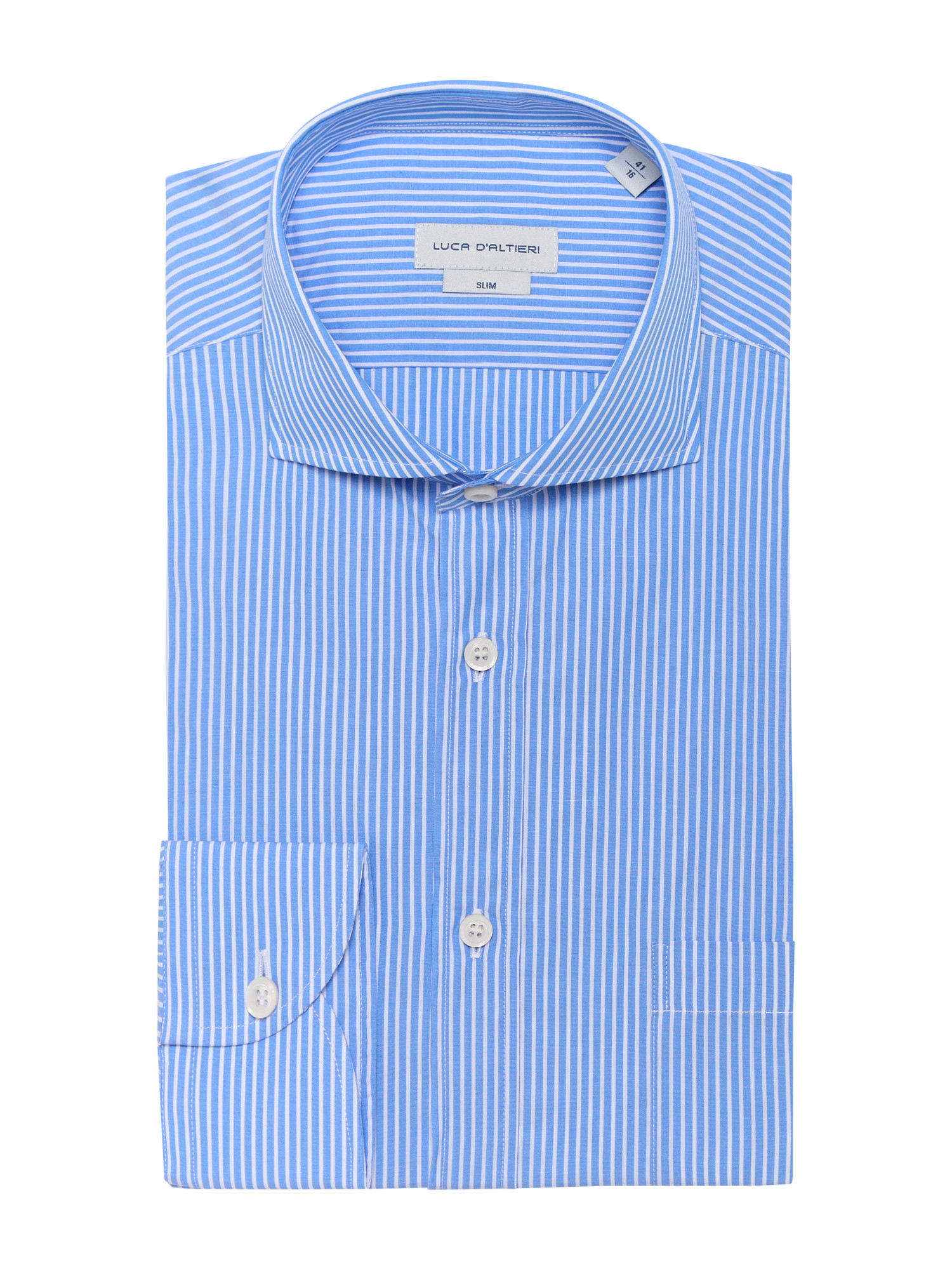 Luca D'Altieri повседневная рубашка приталенного кроя из поплина из чистого хлопка, светло-синий рубашка однотонная с длинными рукавами и костюмным воротником