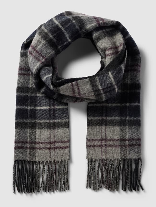

Шарф из шерсти ланы в клетку шотландка модель "LARGS" Barbour, темно-синий