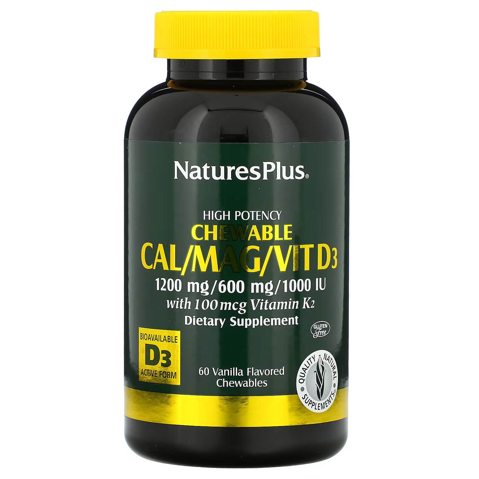 NaturesPlus, комплекс с кальцием, магнием и витамином D3, со вкусом ванили, 60 жевательных таблеток
