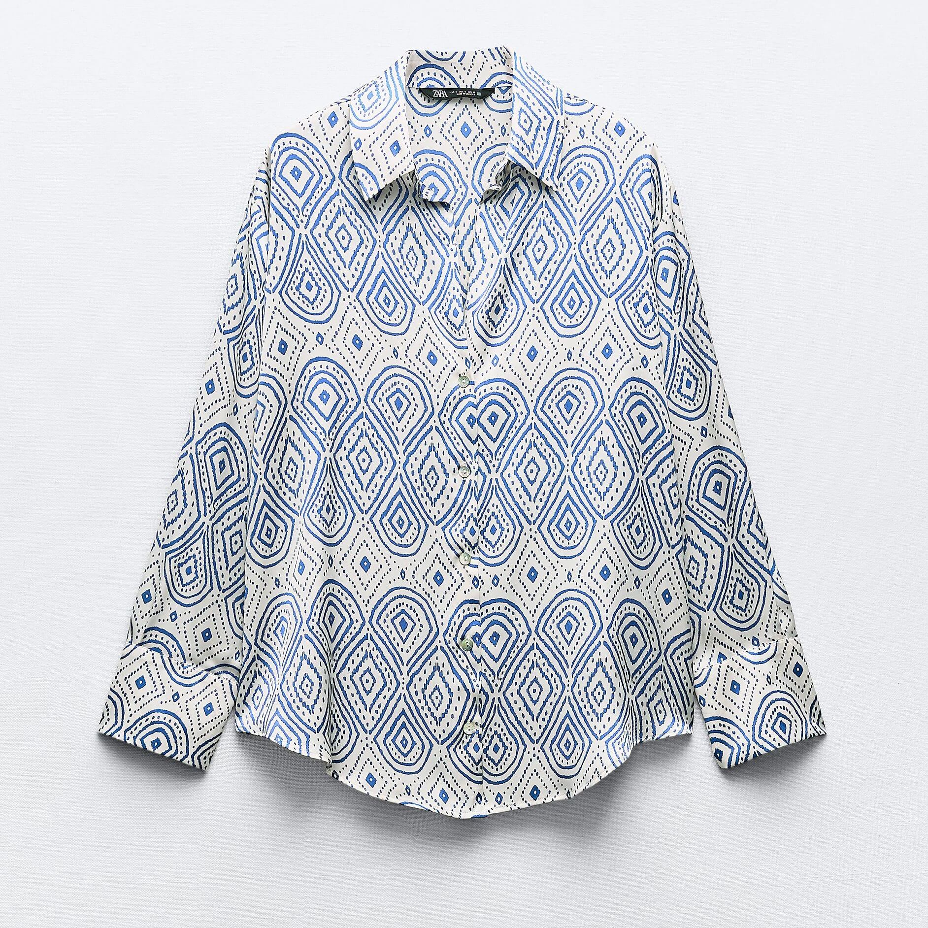Рубашка Zara Printed Satin, синий/белый рубашка zara flowing satin синий размер s