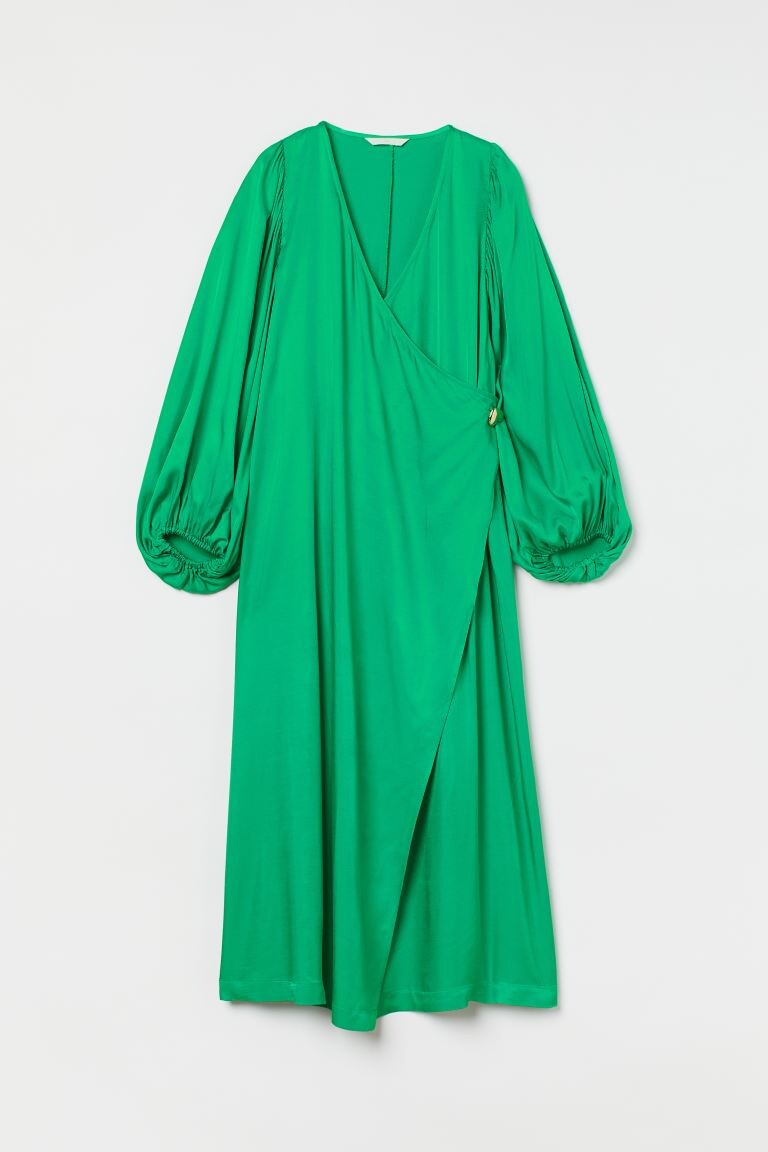 

Атласное платье с запахом H&M, ярко зеленый