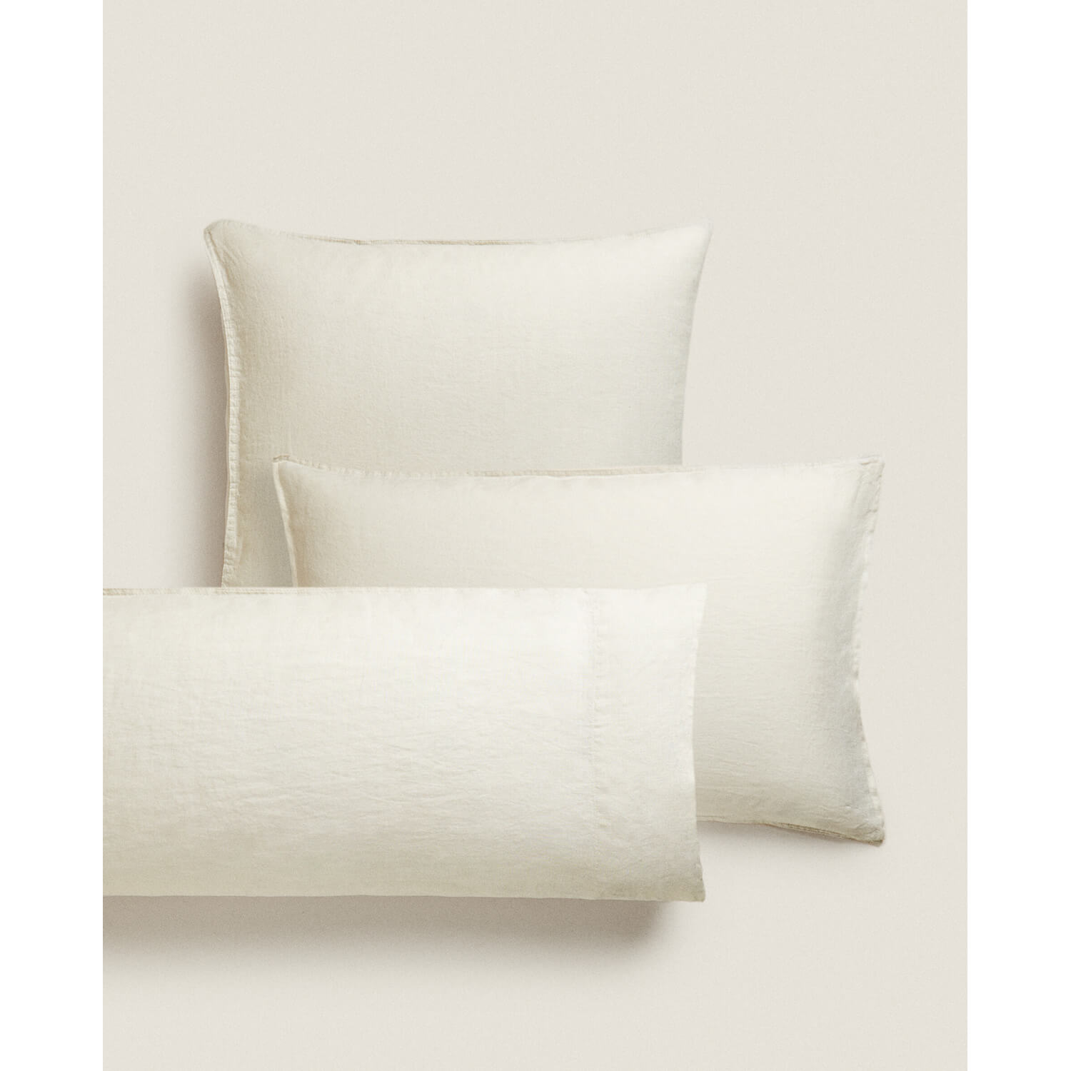 Наволочка Zara Home Washed Linen 140 г/м², песочный наволочка однотонная на подушку или валик из стираного льна 50 x 70 см зеленый