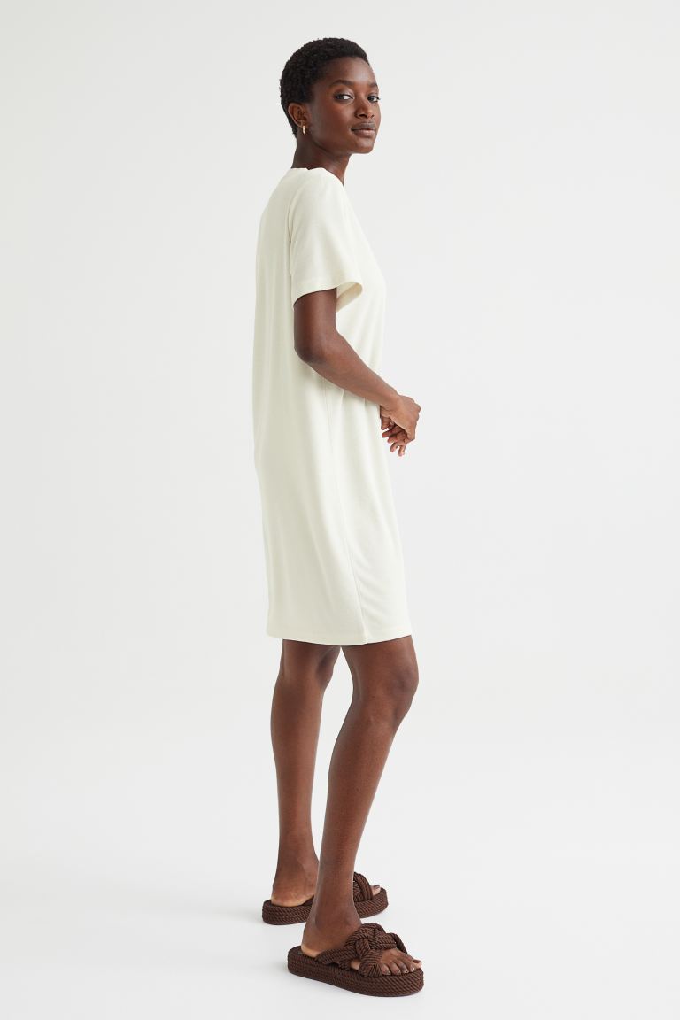 Платье-футболка из махровой ткани H&M, сливочный