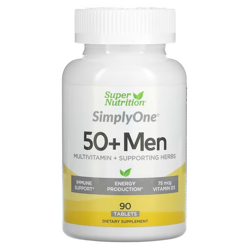 Мультивитамины Super Nutrition для мужчин старше 50 лет с травами, 90 таблеток super nutrition simplyone мультивитаминная добавка тройного действия для мужчин старше 50 лет 90 таблеток