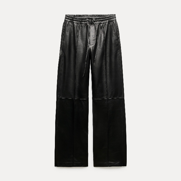 Брюки Zara Zw Collection Leather With Seam Detai, черный