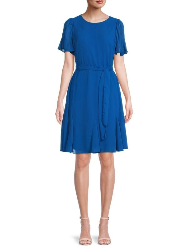 

Платье DKNY с поясом и рукавами-годе, голубой