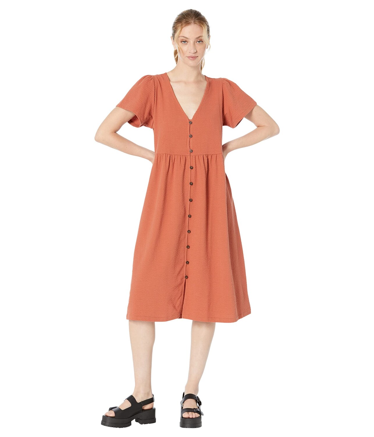 

Платье Madewell, Seersucker Knit Button-Front Midi Dress