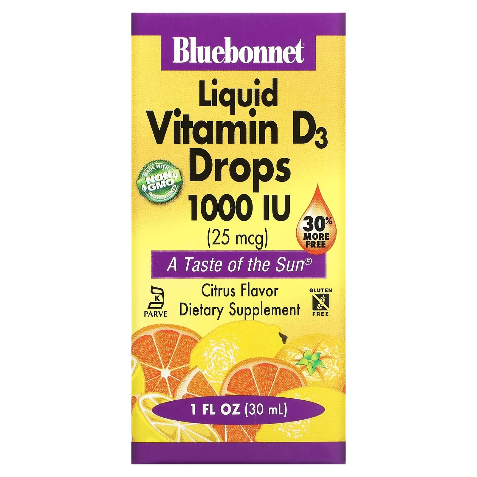 Bluebonnet Nutrition Жидкий витамин D3 в каплях натуральный цитрусовый вкус 1,000 МЕ, 30 мл