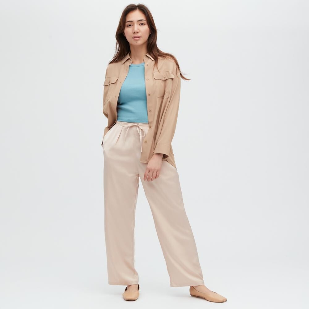 

Эластичные атласные брюки Uniqlo, бежевый