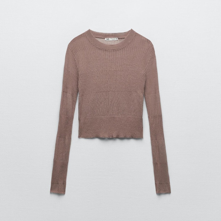 

Лонгслив Zara Short Knit, розово-серый металлик