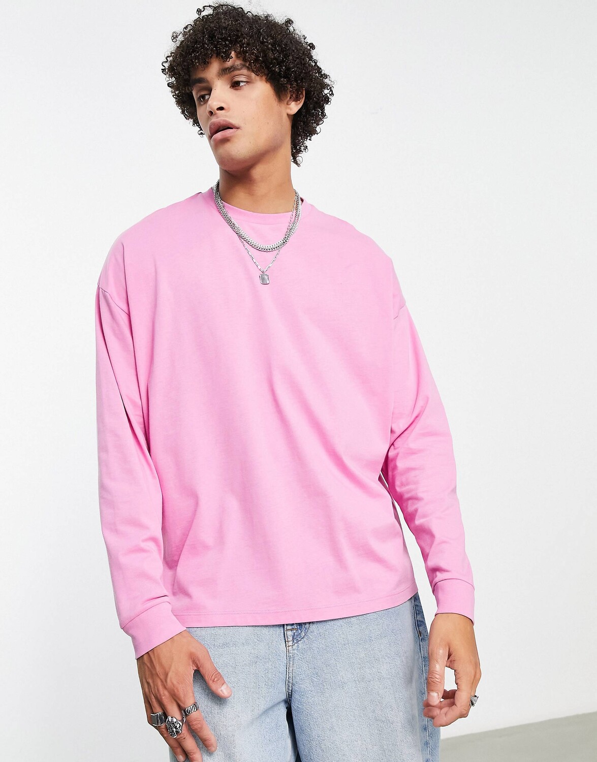 

Розовая футболка оверсайз с длинными рукавами ASOS DESIGN
