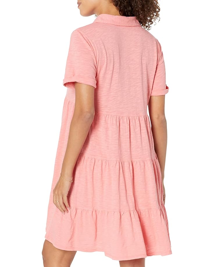 Платье Mod-o-doc Slub Jersey Roll-Up Sleeve Tiered Back Dress, цвет Sweet Coral