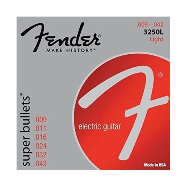 цена Струны Fender 3250LR Super Bullets для электрогитары никелированный стальной шарик на конце (толщина 9-42)
