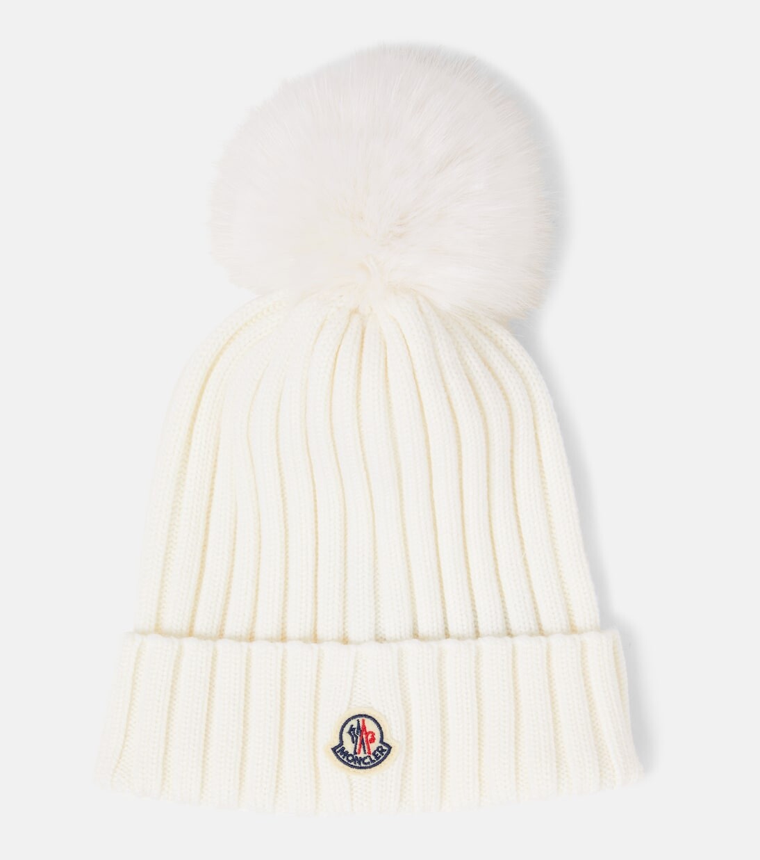 

Шапка из шерсти с отделкой из искусственного меха и логотипом Moncler, белый
