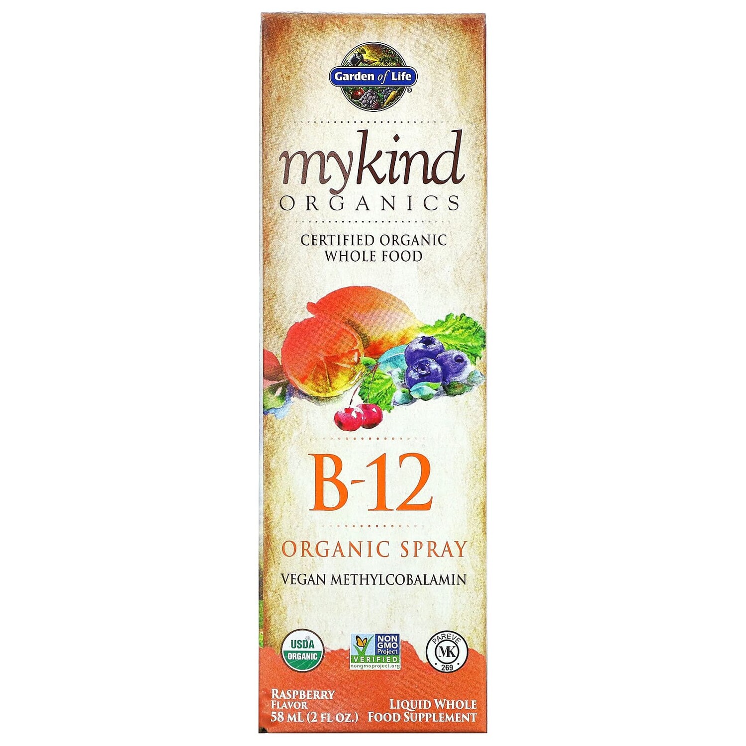 

MyKind Organics, органический спрей с витамином B12, со вкусом малины, 58 мл (2 жидк. унции), Garden of Life