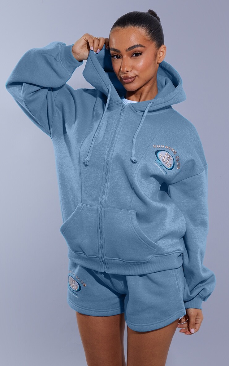 

PrettyLittleThing Голубой худи на молнии Petite, Синий