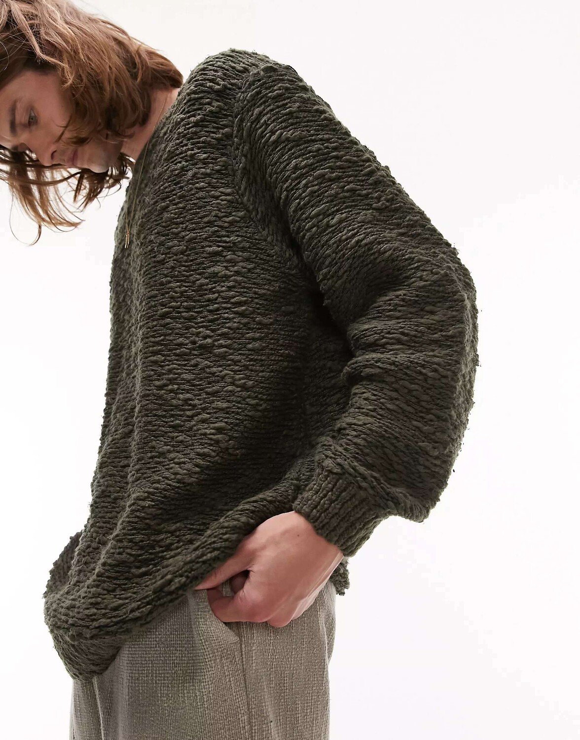 

Свитер цвета хаки с ленточной вышивкой Topman
