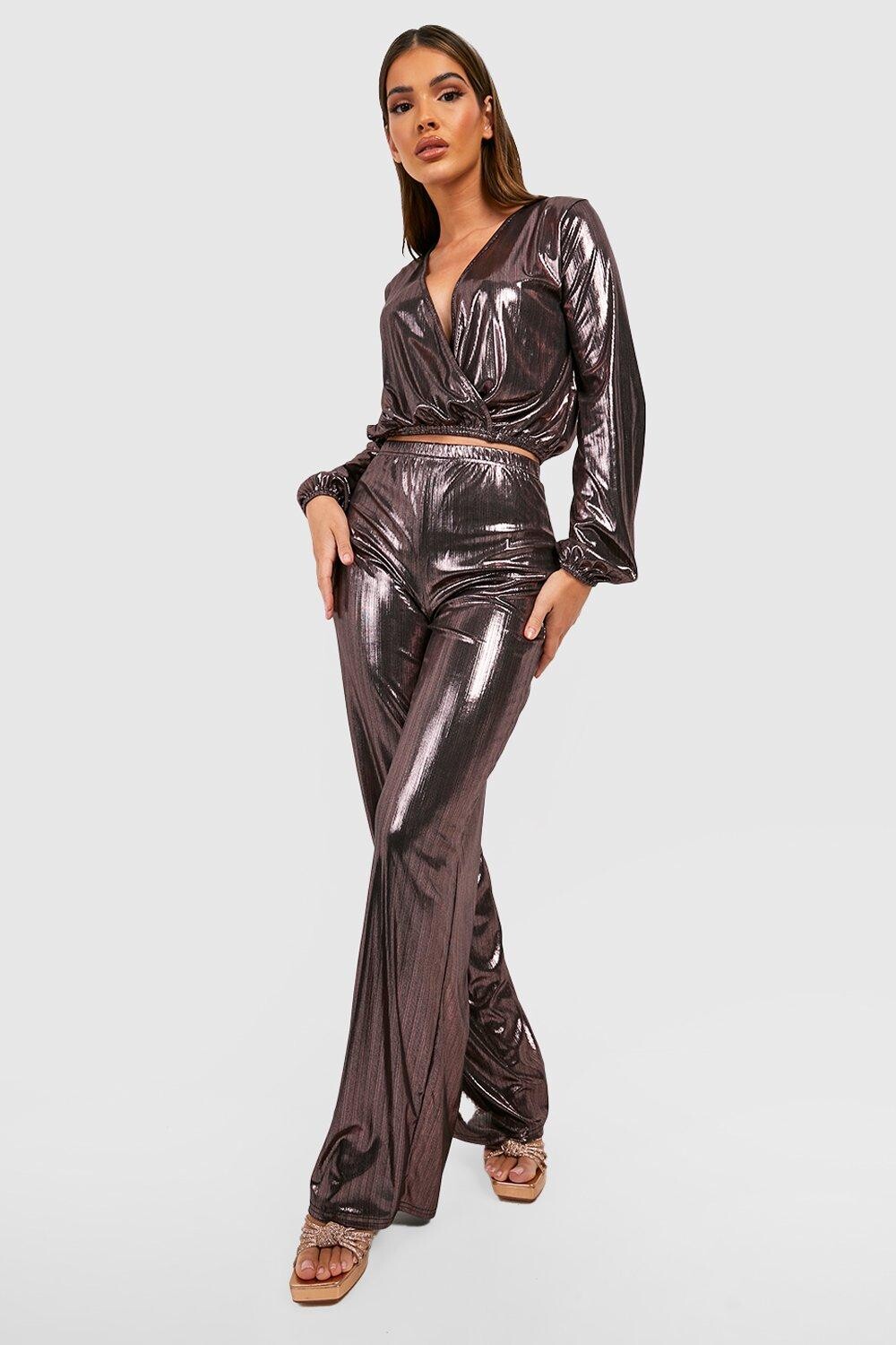 

Брюки с широким металликом Boohoo, бронзовый
