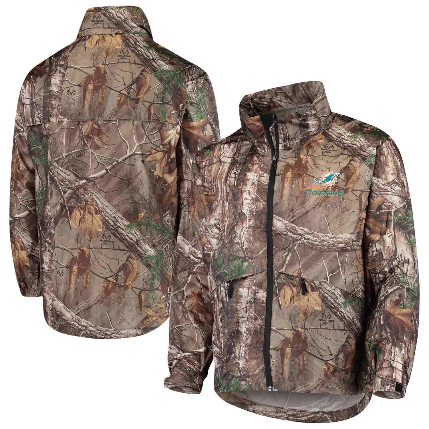 

Мужская водонепроницаемая складная куртка с молнией во всю длину Realtree Camo Miami Dolphins Sportsman
