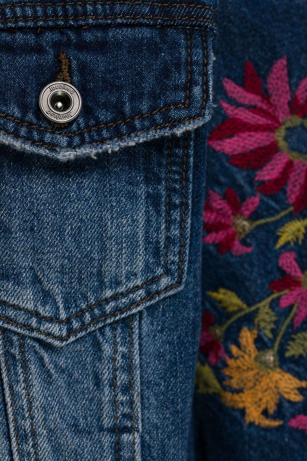 

Синяя джинсовая куртка с цветочным принтом Desigual