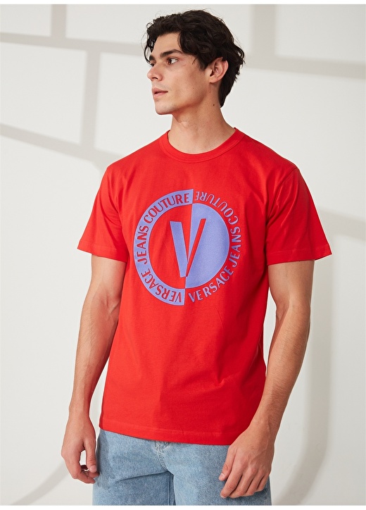 Красная мужская футболка с круглым вырезом Versace Jeans Couture